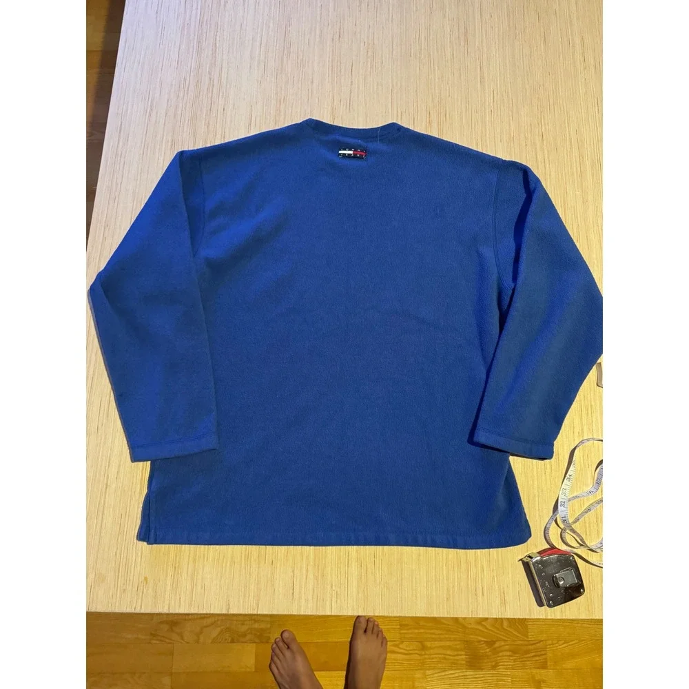 Vintage Tommy Hilfiger Jeans Fleece Sweatshirt Blue Logo Tape Pullover Mens L 37